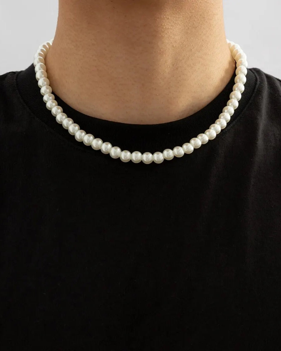 Simple Imitation-Pearl Beaded Short Choker Necklace for Men Trendy White Beaded Chains on Neck Accessories 2023 Fashion Jewelry