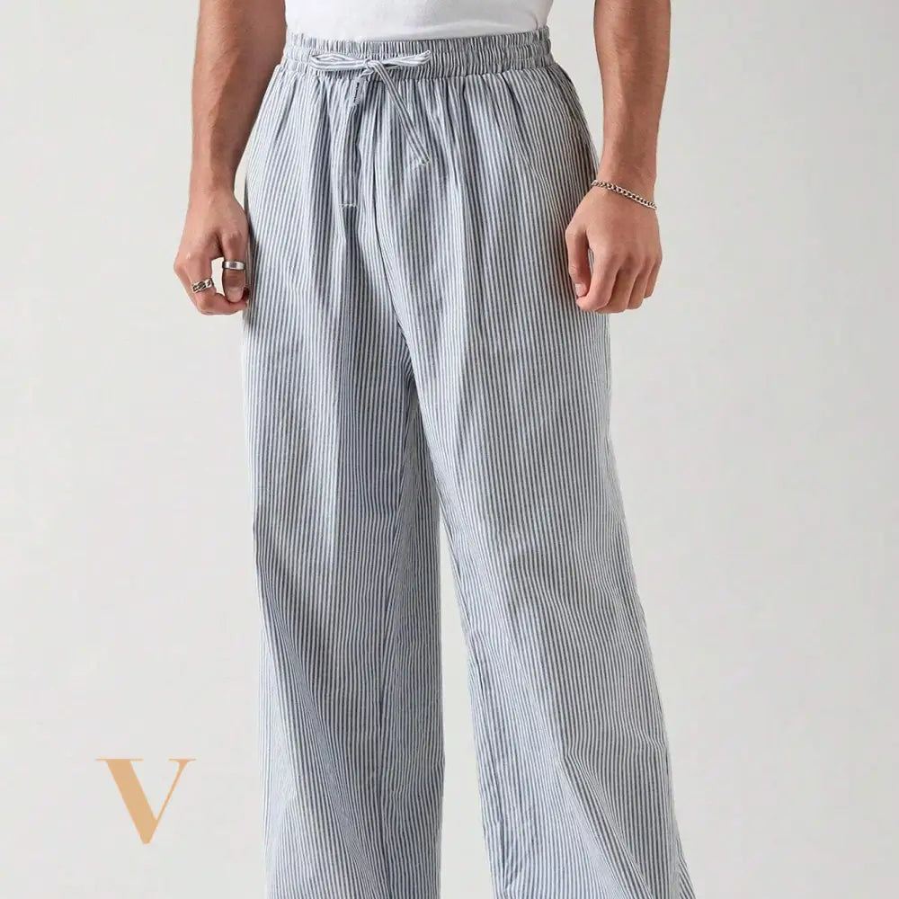 SWAVVY Men'S Woven Casual Striped Straight Pants, Long Vacation Slacks Pants, for Husband, Boyfriend Gifts