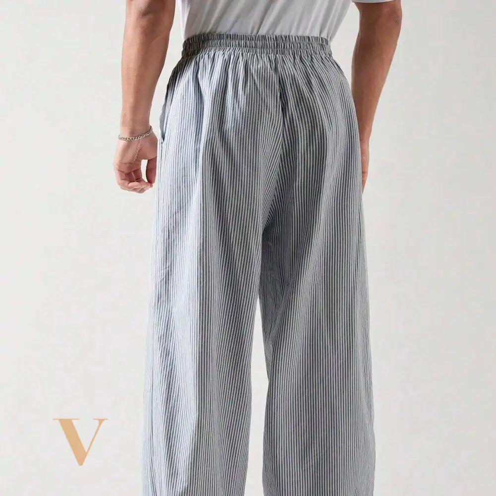 SWAVVY Men'S Woven Casual Striped Straight Pants, Long Vacation Slacks Pants, for Husband, Boyfriend Gifts