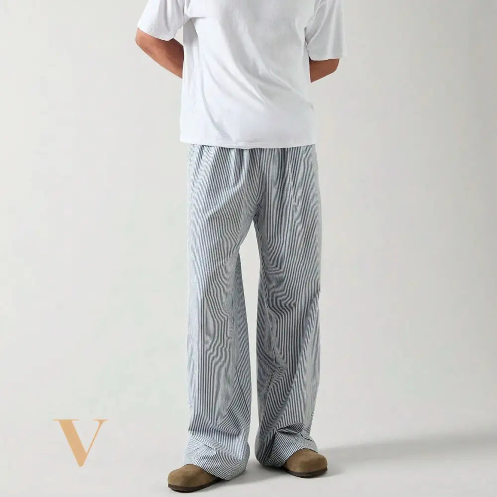 SWAVVY Men'S Woven Casual Striped Straight Pants, Long Vacation Slacks Pants, for Husband, Boyfriend Gifts