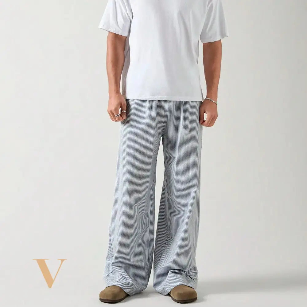 SWAVVY Men'S Woven Casual Striped Straight Pants, Long Vacation Slacks Pants, for Husband, Boyfriend Gifts