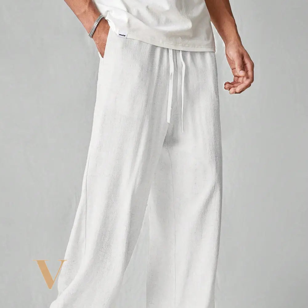 SWAVVY Men'S Casual Woven Solid Color Straight Fit Pants, Linen-Like Texture, Everyday & Young Style