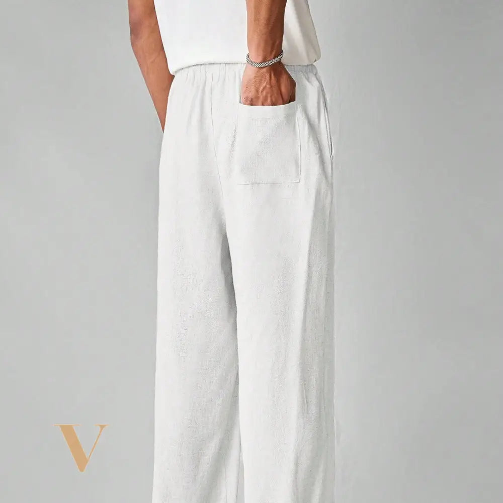 SWAVVY Men'S Casual Woven Solid Color Straight Fit Pants, Linen-Like Texture, Everyday & Young Style