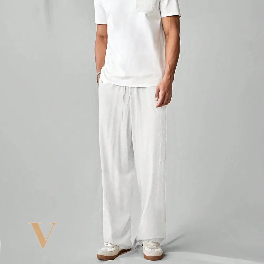 SWAVVY Men'S Casual Woven Solid Color Straight Fit Pants, Linen-Like Texture, Everyday & Young Style