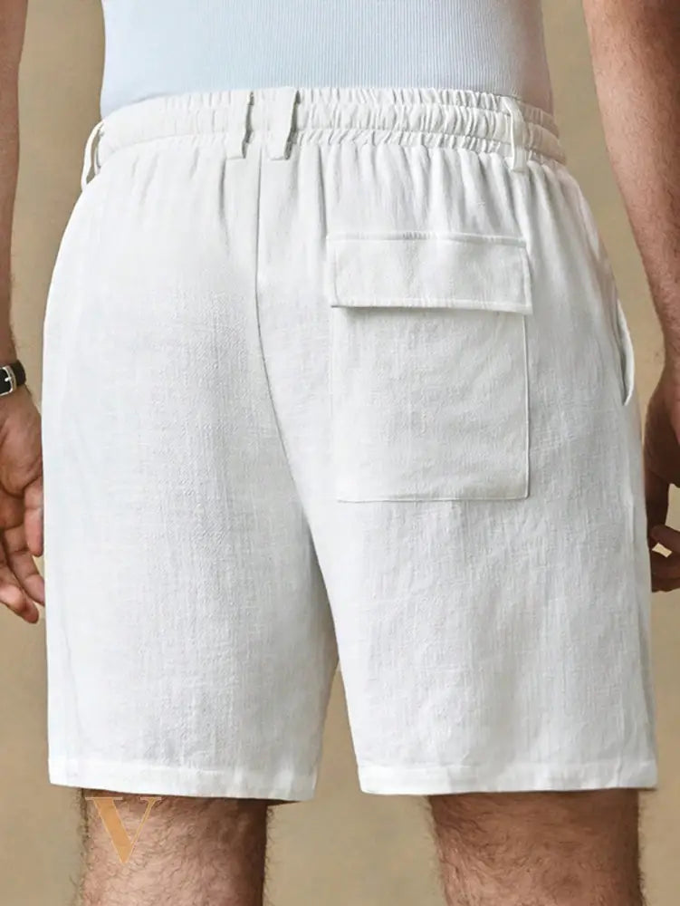 HIMLAND Men'S Casual Woven Shorts with Belt Loops & Drawstring, Solid Color Mid-Waist, Suitable for Daily Wear, for Back to School