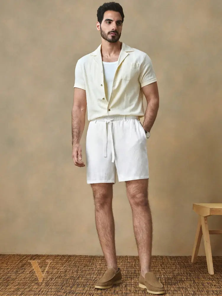 HIMLAND Men'S Casual Woven Shorts with Belt Loops & Drawstring, Solid Color Mid-Waist, Suitable for Daily Wear, for Back to School