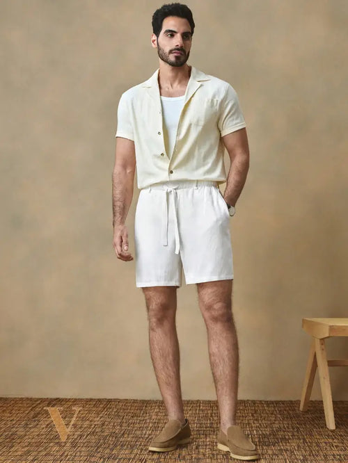 HIMLAND Men'S Casual Woven Shorts with Belt Loops & Drawstring, Solid Color Mid-Waist, Suitable for Daily Wear, for Back to School