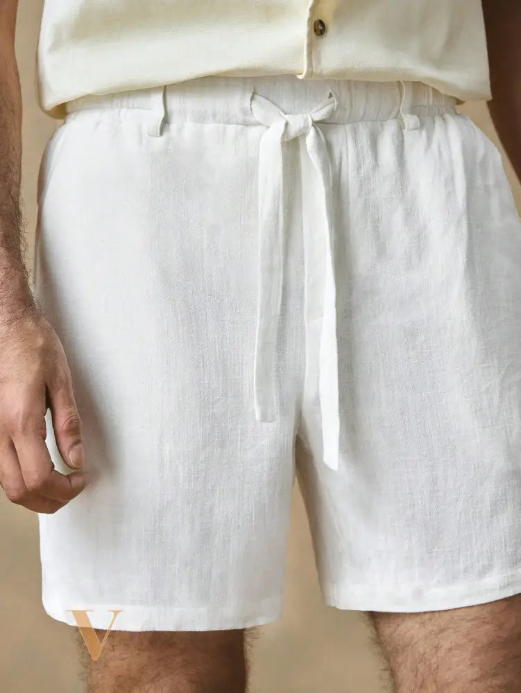 HIMLAND Men'S Casual Woven Shorts with Belt Loops & Drawstring, Solid Color Mid-Waist, Suitable for Daily Wear, for Back to School