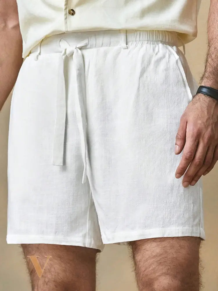 HIMLAND Men'S Casual Woven Shorts with Belt Loops & Drawstring, Solid Color Mid-Waist, Suitable for Daily Wear, for Back to School