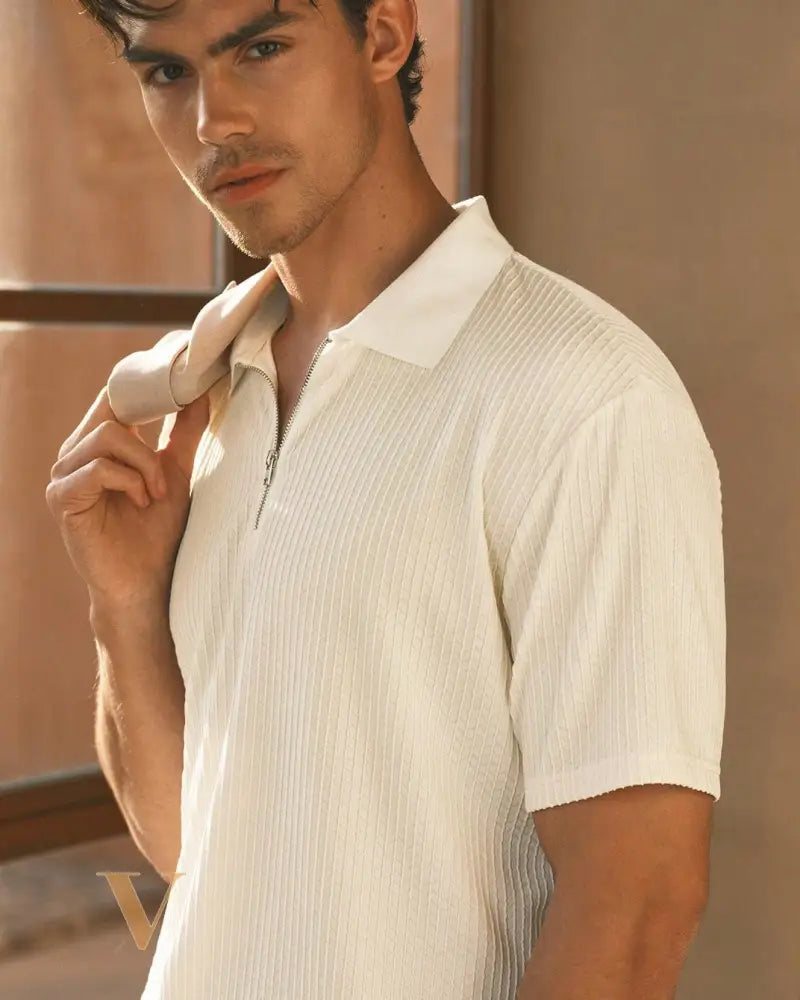 HIMLAND Men'S Knit Casual Daily Young Loose Short Sleeve POLO Shirt