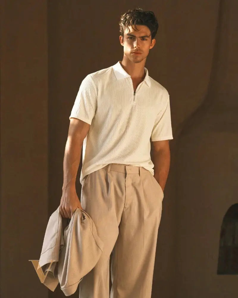 HIMLAND Men'S Knit Casual Daily Young Loose Short Sleeve POLO Shirt