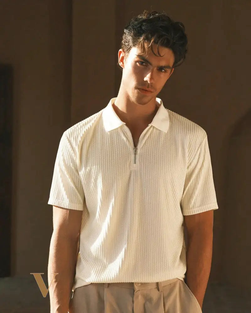 HIMLAND Men'S Knit Casual Daily Young Loose Short Sleeve POLO Shirt