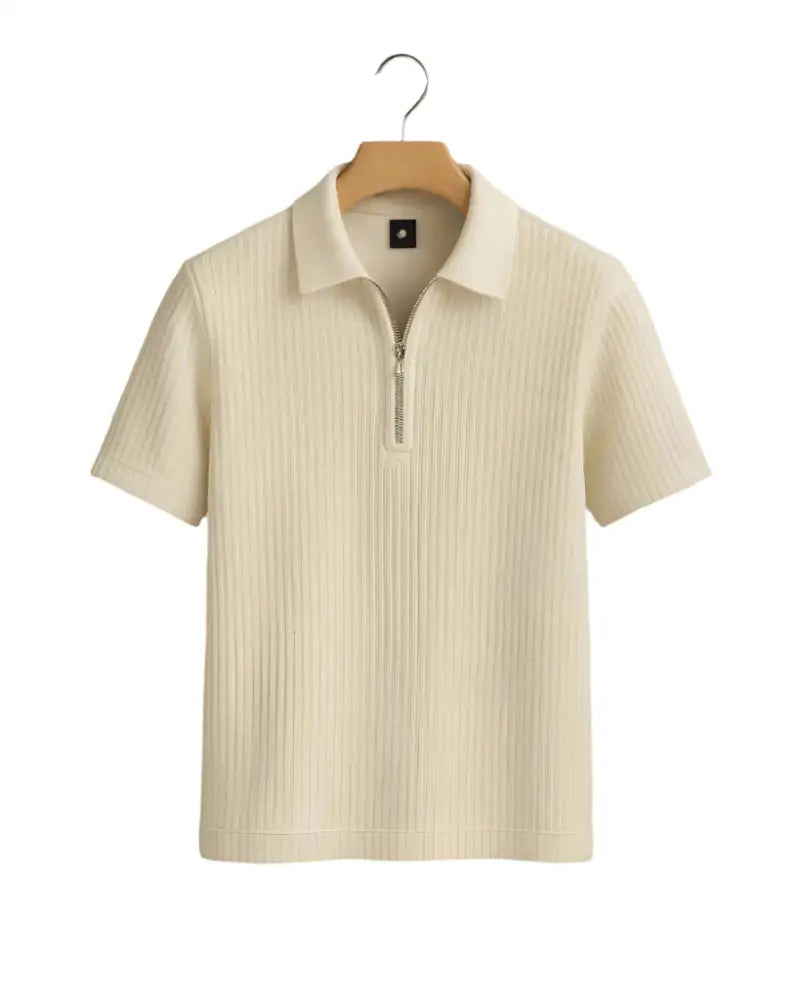 Quarter Zip Polo Shirt White / S