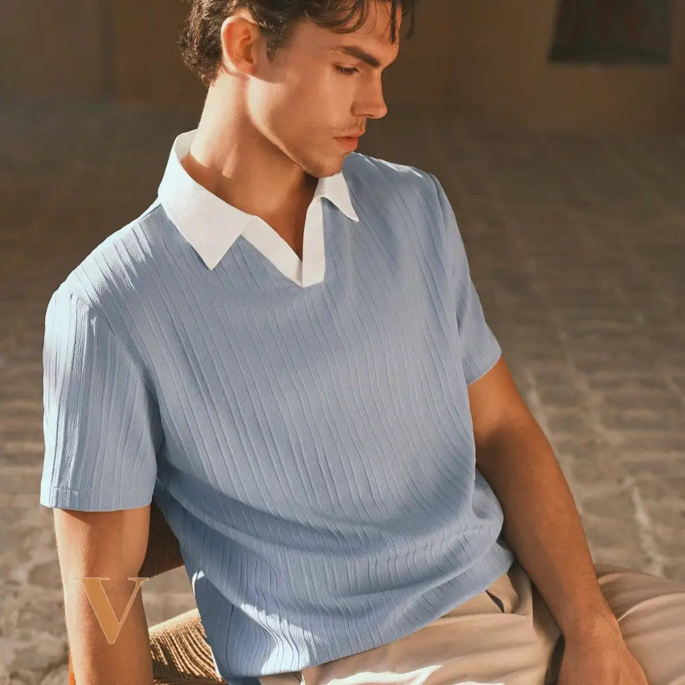 HIMLAND Men'S Woven Casual Regular Fit Short Sleeve Polo Shirt