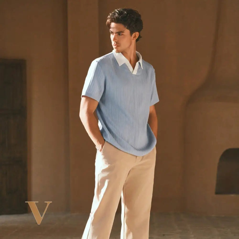 HIMLAND Men'S Woven Casual Regular Fit Short Sleeve Polo Shirt